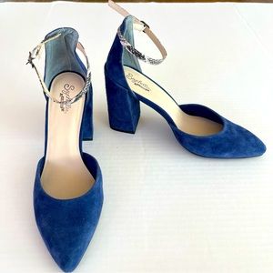Blue Suede Seychelles Heels with ankle straps size 10  NEW